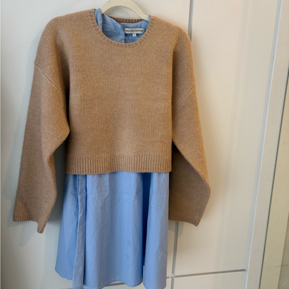 English Factory Tan Sweater with Blue Dress - Picture 5 of 10